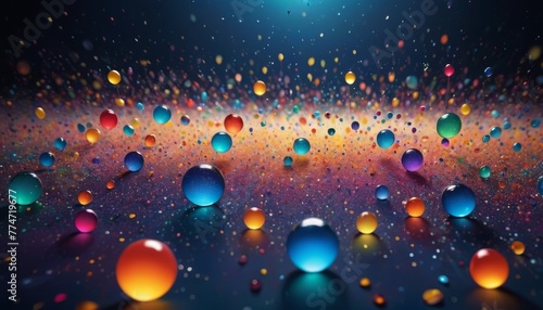 An abstract concept image featuring vibrant orbs suspended in a dark space, resembling a colorful microcosm or a cosmic event. AI Generation