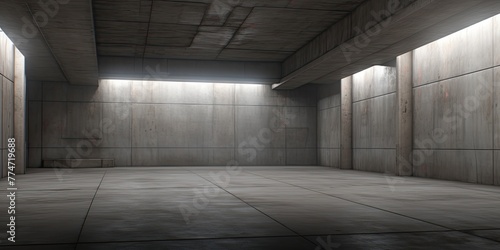 Within the cavernous interior of the warehouse  emptiness stretches as far as the eye can see  devoid of any stored items.