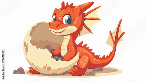 Cartoon little dragon hatching Flat vector isolated o