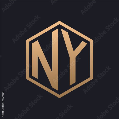 Elegant Hexagon Letter NY Logo Design. Initial Luxurious NY Logo Template