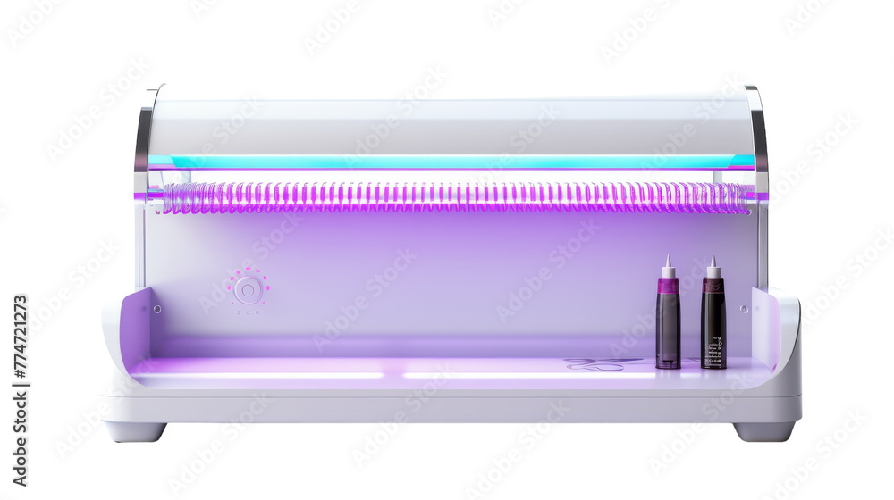 A hair dryer emitting a soft purple light from the top A hair dryer emitting a soft purple light from the top
