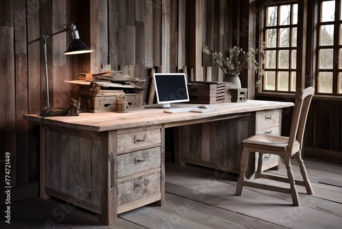 Reclaimed Wood Desk Delights: Vintage Decor Inspo for Rustic Farmhouse Office