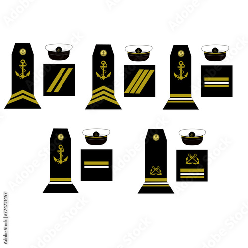 Ensemble des galons de l'armée de la marine nationale française: Sous-officier, officiers mariniers