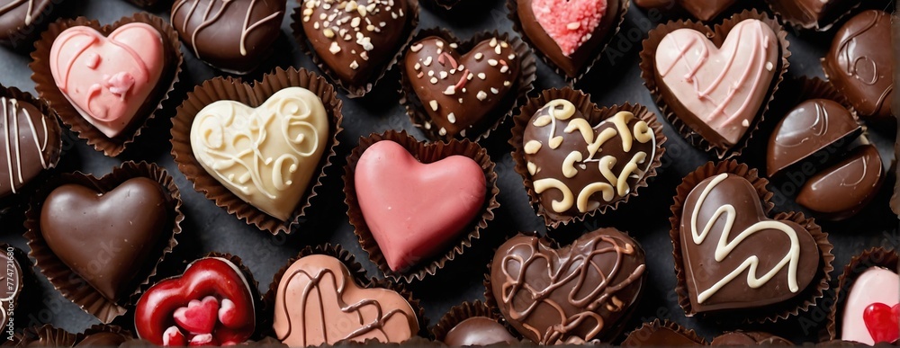 Top view heart shape chocolates, Dessert sweet hearts Top view heart shape chocolates, Dessert sweet hearts