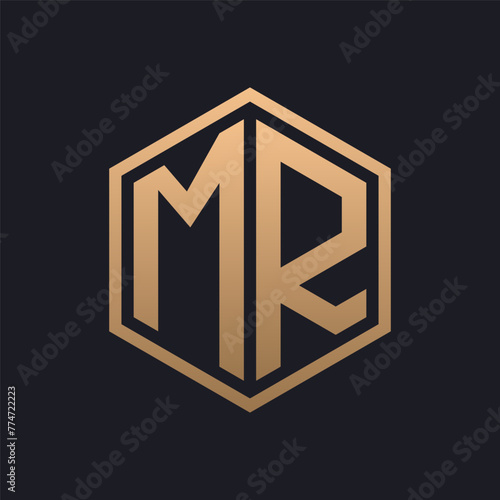 Elegant Hexagon Letter MR Logo Design. Initial Luxurious MR Logo Template