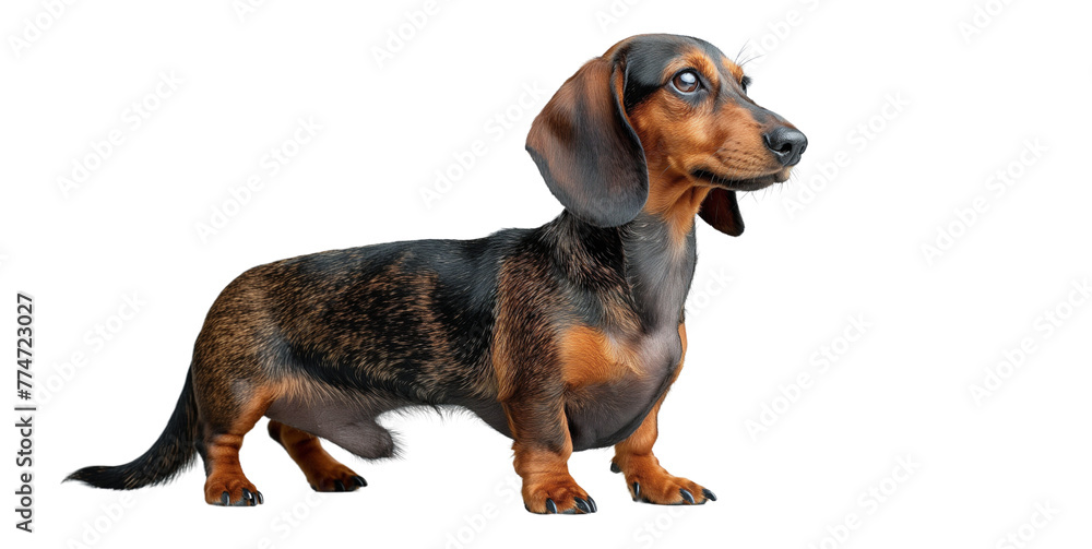 Dachshund dog breed on white background, image generated by-AI
