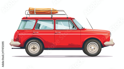 Cartoon red car with a roof rack Flat vector isolated © Roses