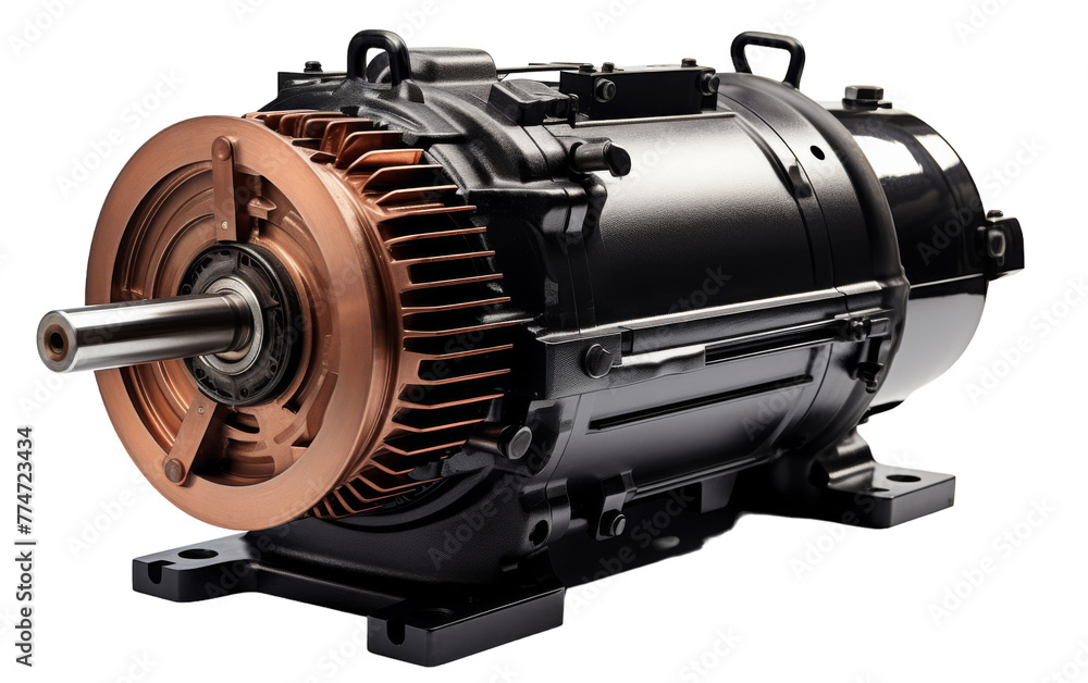 Fototapeta premium An electric motor rests on a white background, wires visible and ready for action