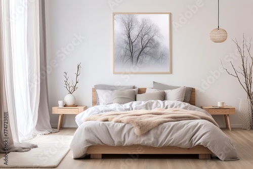 Serene Scandinavian Bedroom Elegance: Minimalist Decor with Soft Textiles © Michael