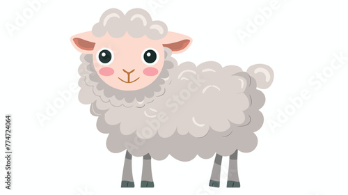 Cute grey sheep with fluffy wool hair. 