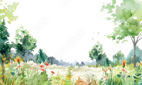 watercolor background border meadow with flowers