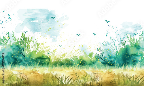 watercolor background frame grass sky 