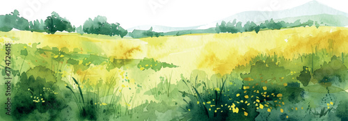 watercolor background frame border green field and sun