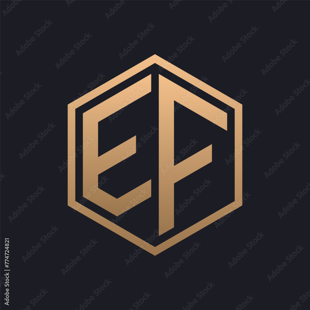 Elegant Hexagon Letter EF Logo Design. Initial Luxurious EF Logo Template