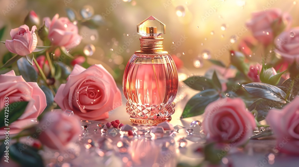 Pink Roses and Perfume A Sweet and Ethereal Fragrance Generative AI Pink Roses and Perfume A Sweet and Ethereal Fragrance Generative AI
