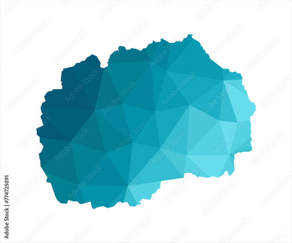 Vector illustration with simplified blue silhouette of North Macedonia map. Polygonal triangular style. White background.