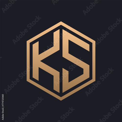 Elegant Hexagon Letter KS Logo Design. Initial Luxurious KS Logo Template