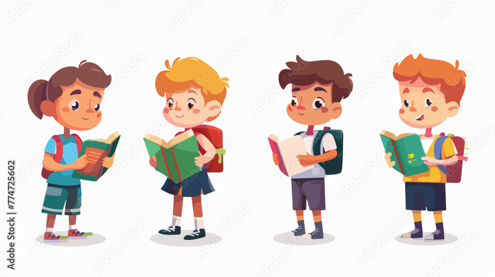 Cartoon school children with book Flat vector 