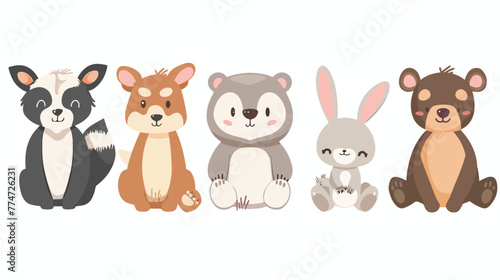 Cartoon small animals Flat vector isolated on white 