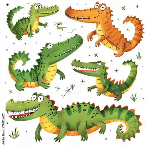 Color childish illustration with crocodiles on white background  cartoon illustration generated with AI.