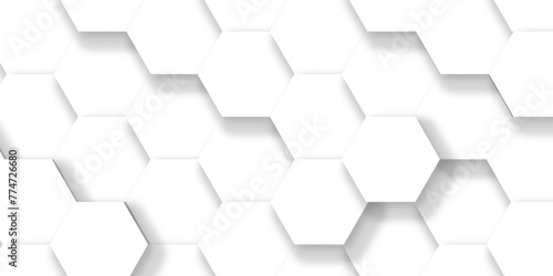 Fototapeta Naklejka Na Ścianę i Meble -  Abstract background with hexagonal geometric hexagon polygonal pattern background. 3d seamless bright white web cell and triangle abstract honeycomb background. white and gray backdrop wallpaper.
