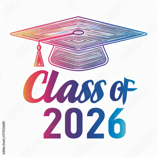 graduation hat, white background, minimal coloring, futuristic, 2026