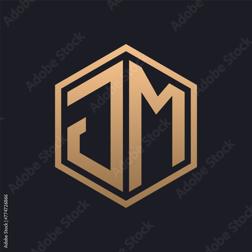 Elegant Hexagon Letter JM Logo Design. Initial Luxurious JM Logo Template