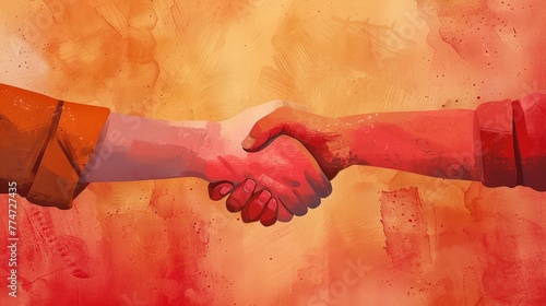 A hand shake between two people with one hand on the other