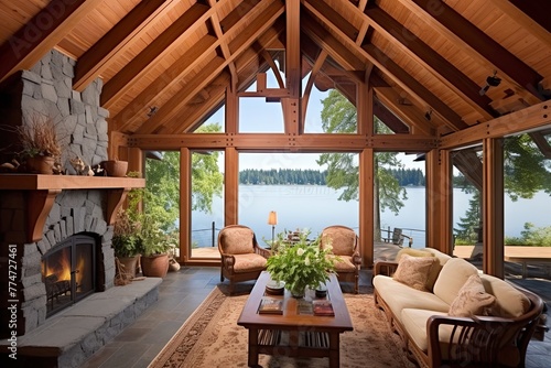 Wood Beams Wonder  Serene Lakeside Cabin Designs with Architectural Interest