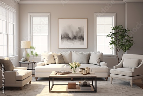 Monochromatic Serenity: Minimalist Living Room Decor with Simple Lines