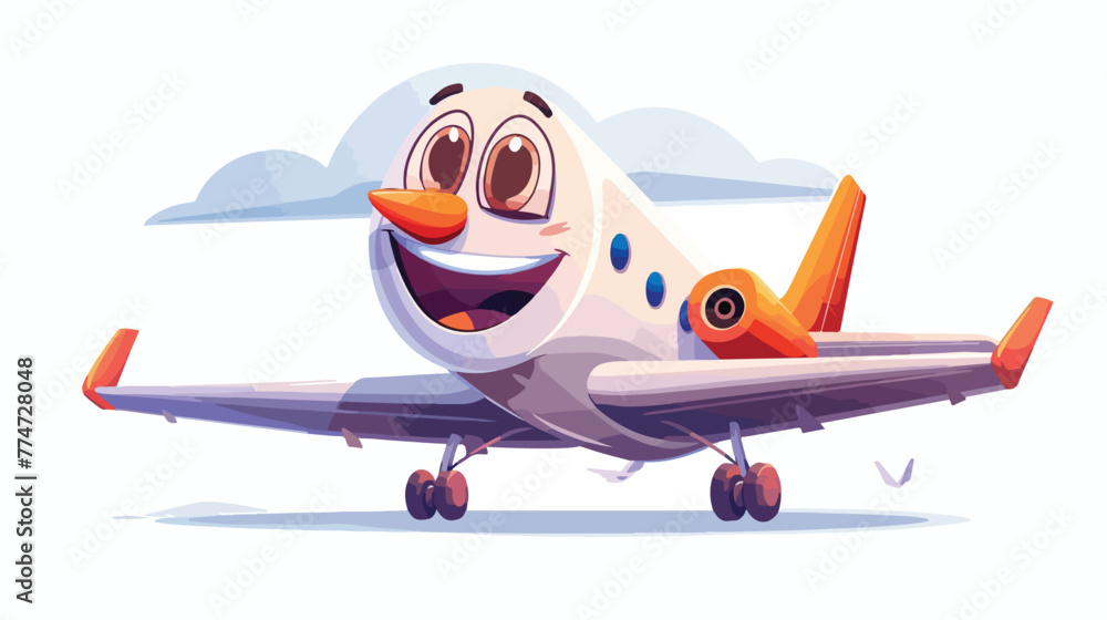 Cartoon smiling airplane mascot character Flat vector
