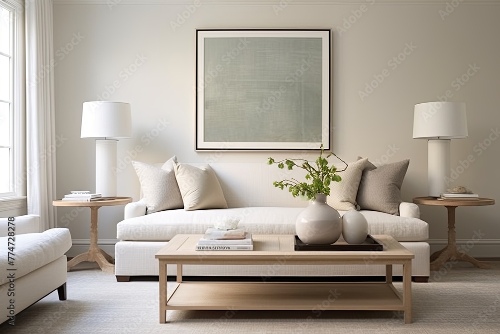 Fototapeta premium Serene Minimalist Living Room Decors: Simple Elegance with Clean Lines