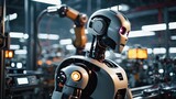 Futuristic robot working on a factory.Ai generative