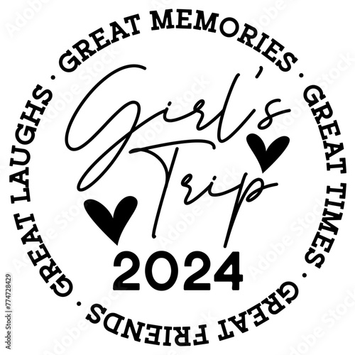 Girls Trip 2024 Design, Summer Vacation T Shirt Designs, Summer Illustration, Typography