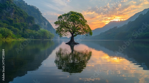 Landscape with trees, sea, forest, natural beauty.