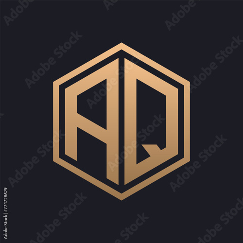 Elegant Hexagon Letter AQ Logo Design. Initial Luxurious AQ Logo Template
