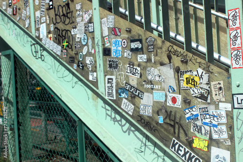 city subway station and stickers and doodle, Shibuya, Tokyo