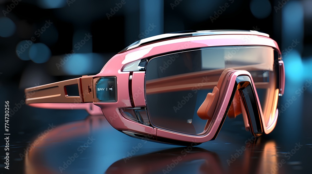 A fashionable smart glasses mockup with augmented reality elements on a minimalist backdrop