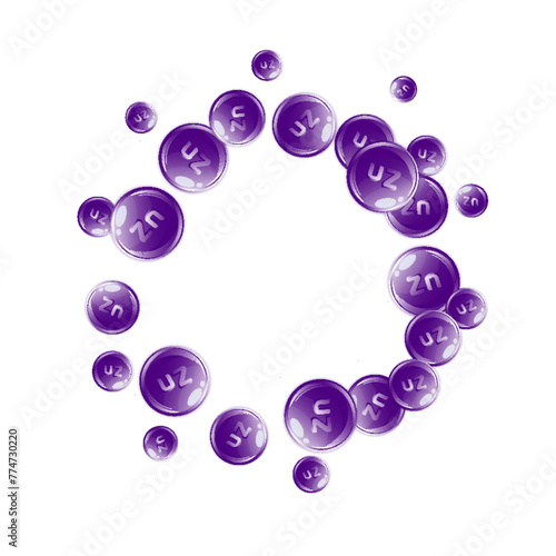 Zinc round capsules scattered randomly.