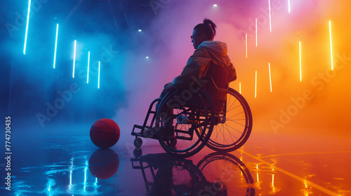  disabled athlete spinning ball outdoors sitting on wheelchair