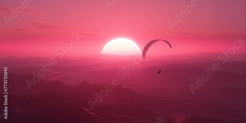 Paragliding at sunset in the mountains
