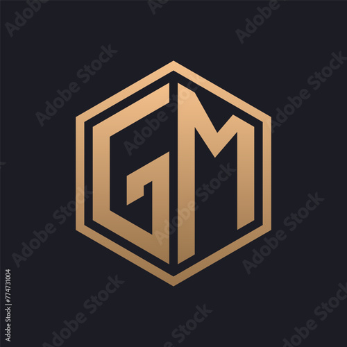 Elegant Hexagon Letter GM Logo Design. Initial Luxurious GM Logo Template