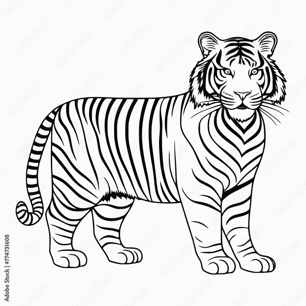 Naklejka premium Beautiful Tiger line art coloring pages