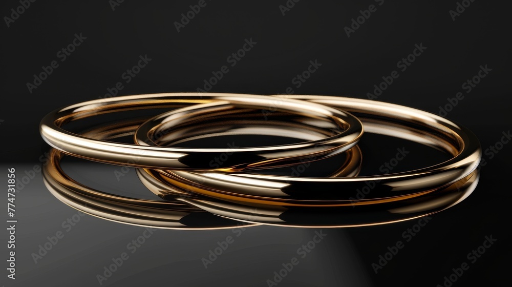Animated 3D render with abstract golden rings and round frames isolated on black background. Modern minimal geometric style. Animated 3D render with abstract golden rings and round frames isolated on black background. Modern minimal geometric style.
