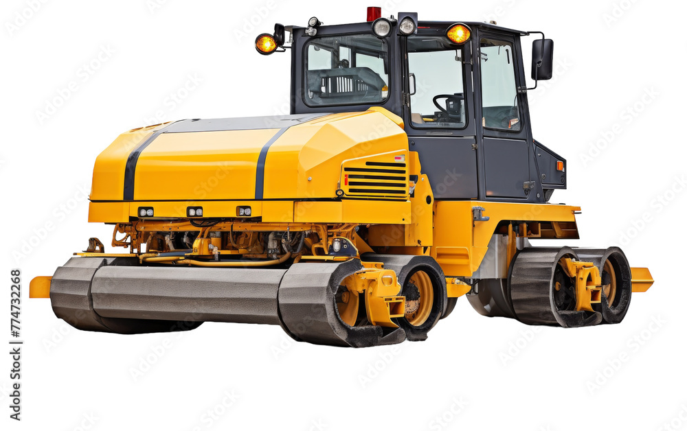 A bold yellow and black tractor stands proudly on a crisp white background A bold yellow and black tractor stands proudly on a crisp white background