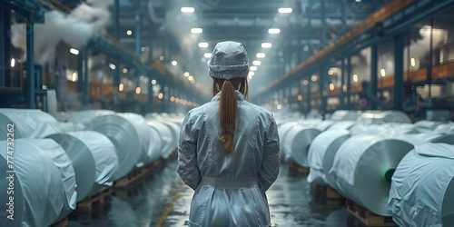 A worker in a pulp paper plant showcasing industrial safety and production processes in the factory environment. Concept Industrial Safety, Production Processes, Factory Environment