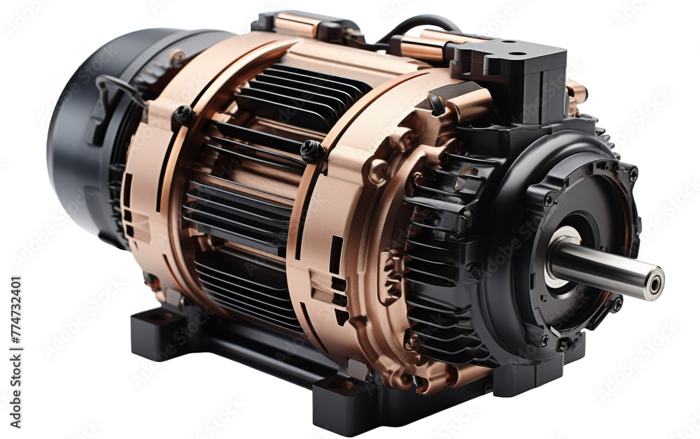 An electric motor stands out against a stark white backdrop, ready to power up An electric motor stands out against a stark white backdrop, ready to power up