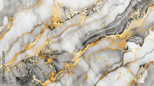An abstract white marble background with golden veins in 3D, an artificial stone texture, a modern wallpaper with gold accents.
