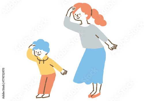 Parent and child looking at the view from a high place_Color