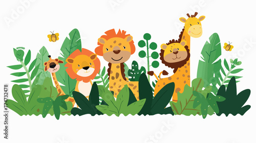 Cartoon wild animal in the jungle Flat vector